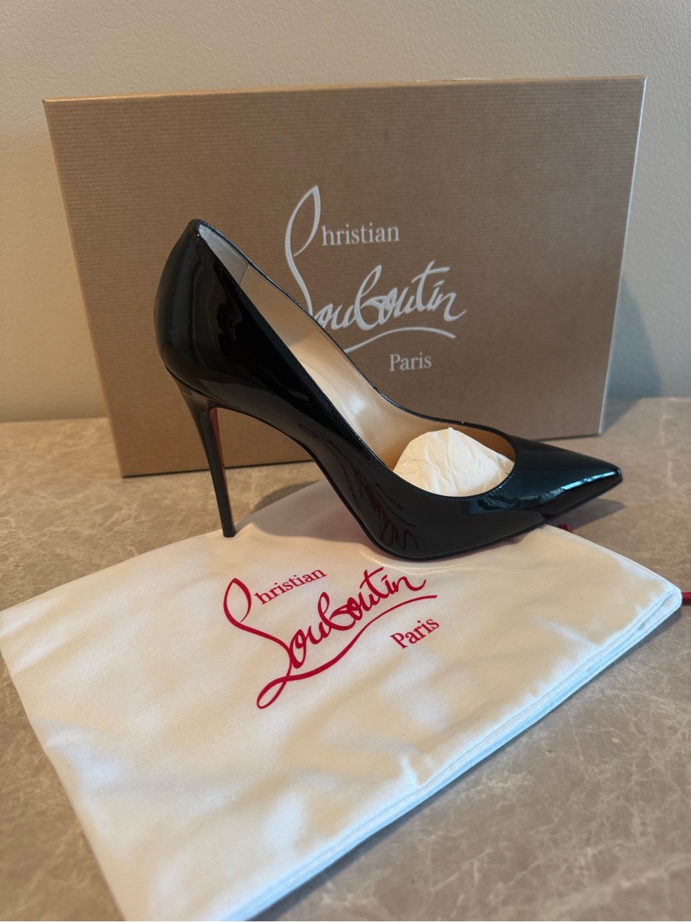 Christian Louboutin Kate 100 - Black Patent Stiletto Pointed Toe Pump